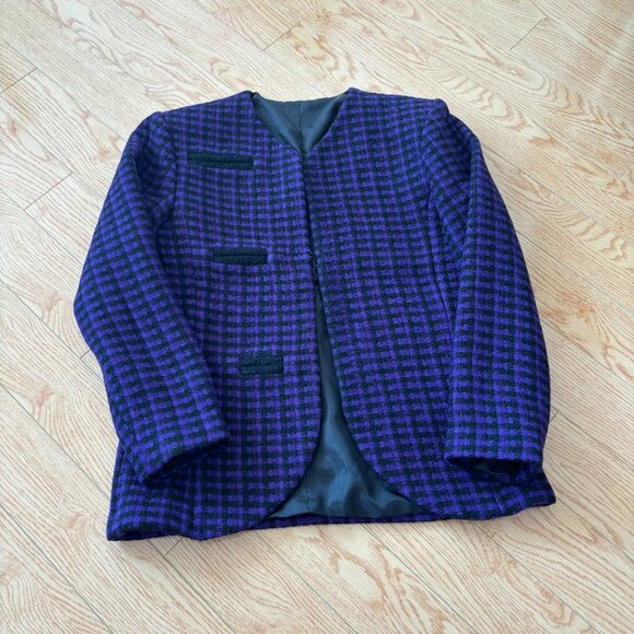 Purple Black Vintage Blazer Coat Jacket Grunge Medium - Picture 2 of 3
